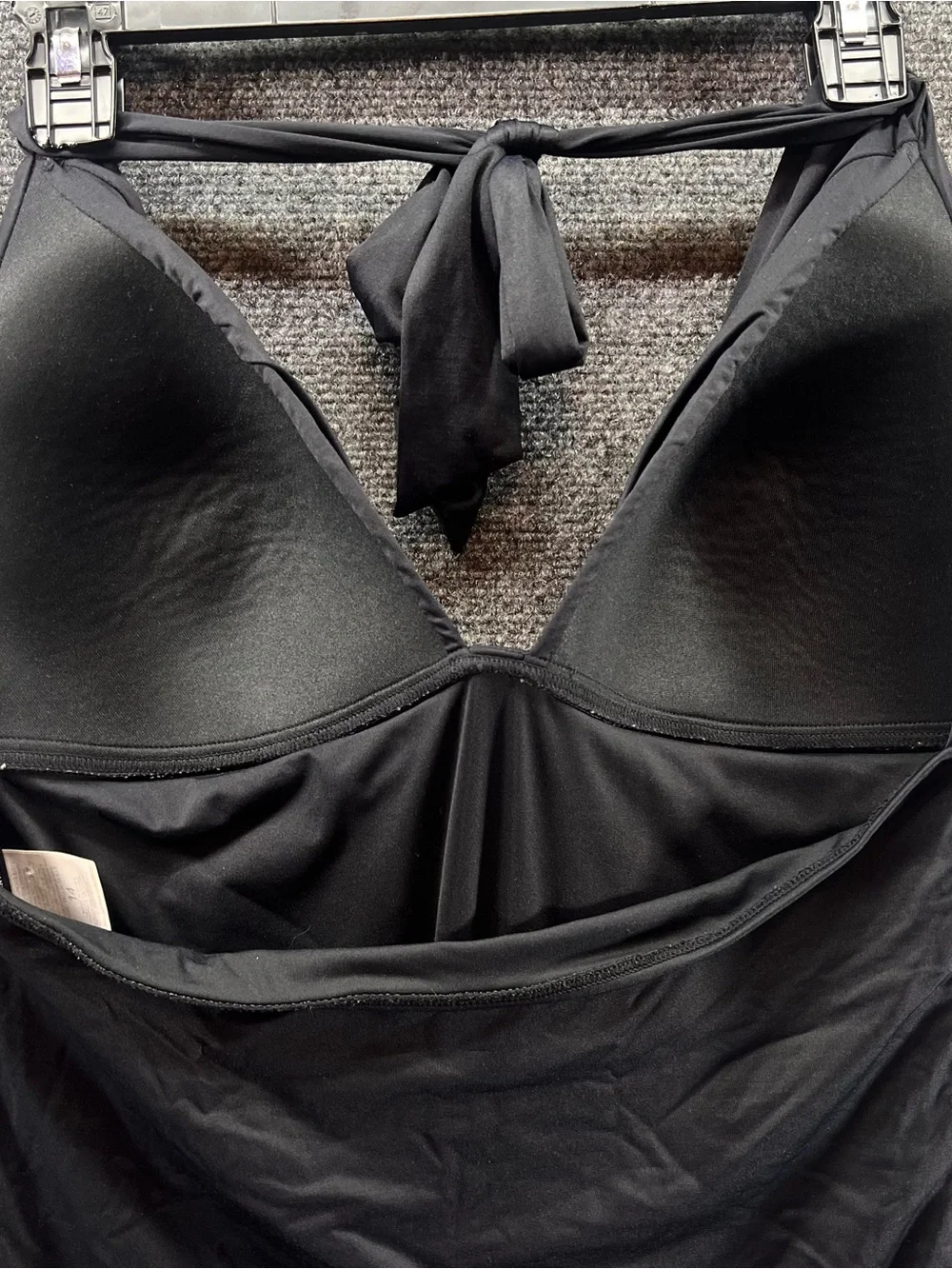 DKNY Black One Piece Swimsuit Size 14 Halter Tie Back Ruched V-Neck Swimwear - Picture 5 of 7